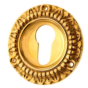 Messing Schlüssellochrosette patiniert außergewöhnliche Form matt gold
