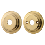 Türdrückerrosette aus Messing patiniert, matt gold, klassische Form