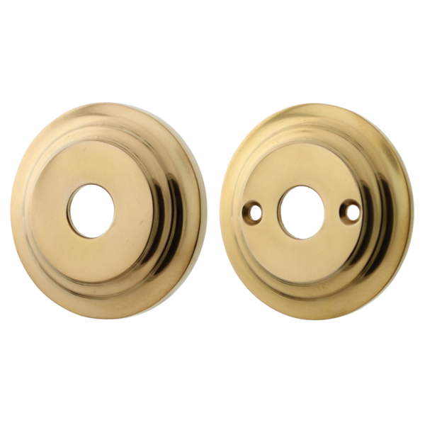 Türdrückerrosette aus Messing patiniert, matt gold, klassische Form