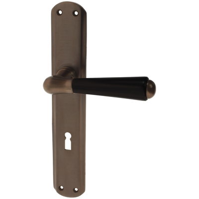 Zimmertürgarnitur Federspiel in Messing, antik