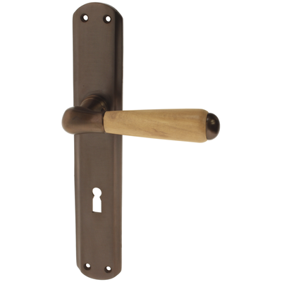 Zimmertürgarnitur Federspiel in Messing, antik