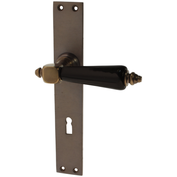 Zimmertürgarnitur Halter in Messing, antik