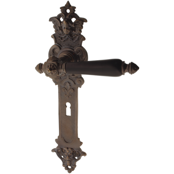 Zimmertürgarnitur Rothornhütte in Messing, antik