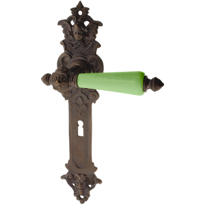 Zimmertürgarnitur Rothornhütte in Messing, antik