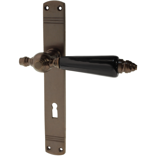 Zimmertürgarnitur Hochstollen in Messing, antik