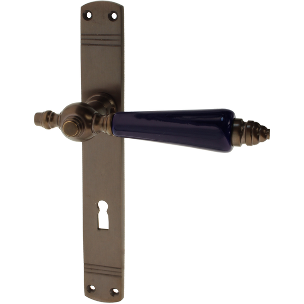 Zimmertürgarnitur Hochstollen in Messing, antik