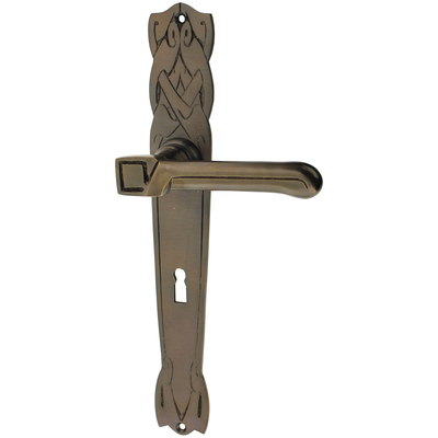 Zimmertürgarnitur Planggenstock in Messing, antik