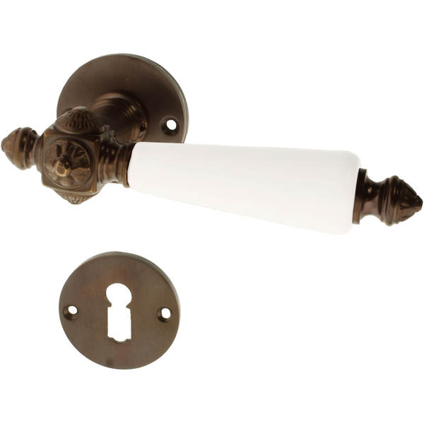 Zimmertürbeschlag aus Messing dunkel patiniert braun außergewöhnliche Form