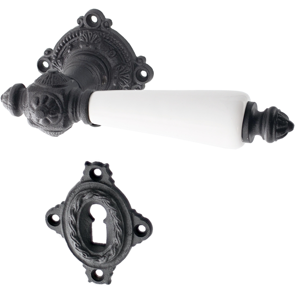 Gusseisen Zimmertürbeschlag schwarz in authentisch - Gründerzeit