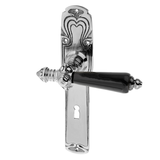 Zimmertürbeschlag Jugendstil vernickelt, hochglanz poliert markante Form in silber