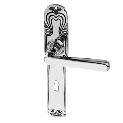 Zimmertürbeschlag Jugendstil vernickelt, hochglanz poliert gerade Form in silber