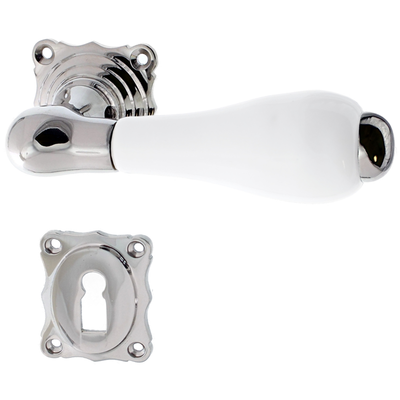 Zimmertürbeschlag aus Messing vernickelt, hochglanz poliert silber elegantes Design