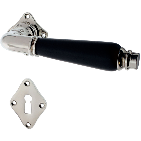 Zimmertürbeschlag aus Messing vernickelt, hochglanz poliert silber ergonomische Form