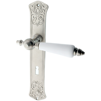 Zimmertürbeschlag aus Messing Jugendstil außergewöhnliche Form silber matt