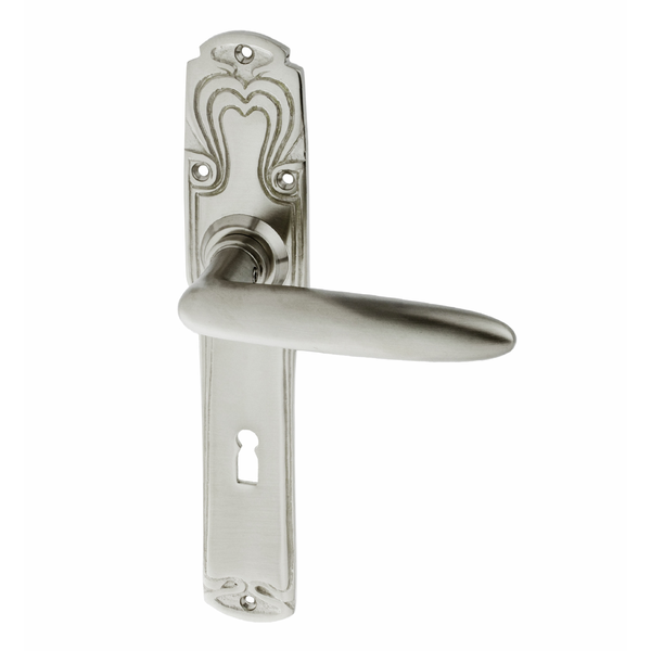 Jugendstil Zimmertürbeschlag aus Messing gerade Form silber matt