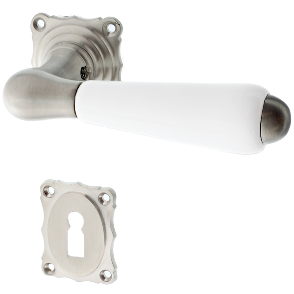 Türbeschlag silber aus Messing vernickelt, matt gebürstet schlanke Form