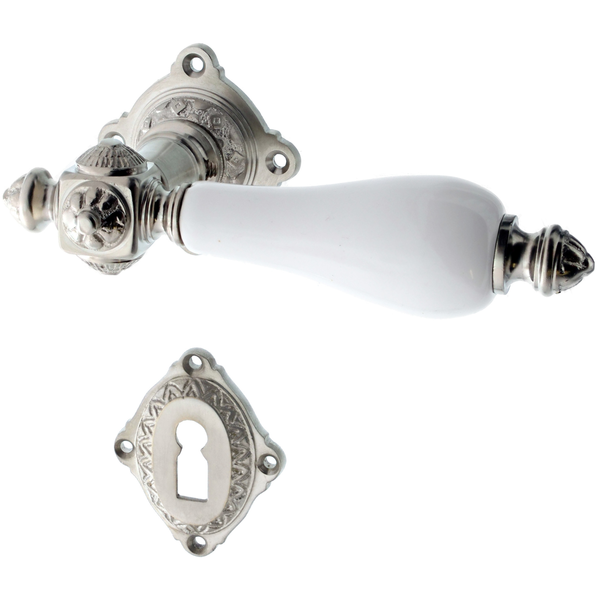 Zimmertürbeschlag aus Messing vernickelt, matt gebürstet silber elegantes Design
