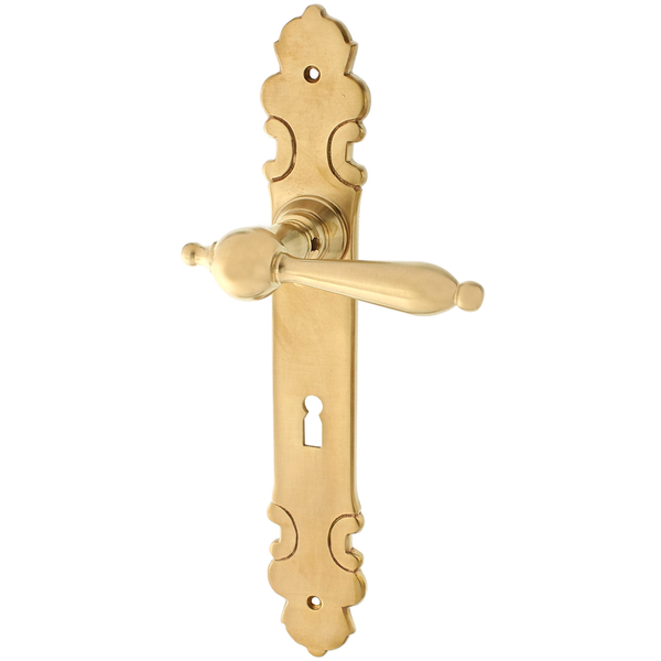 Zimmertürbeschlag Alpenländisch patiniert | klassische Form in matt gold