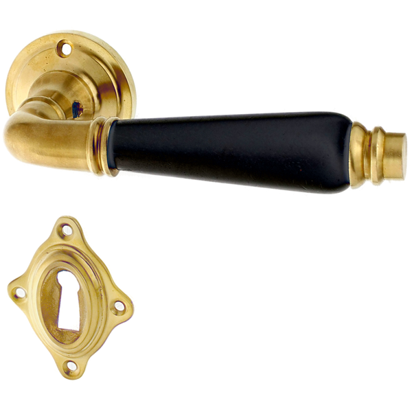 Messing Zimmertürbeschlag patiniert in matt gold Jugendstil