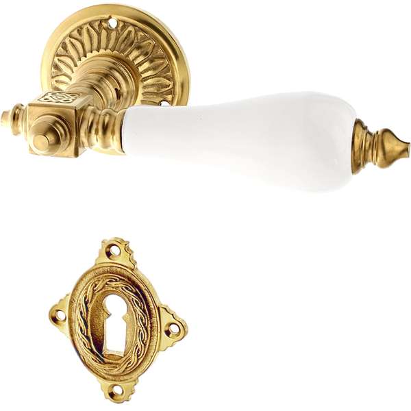 Zimmertürbeschlag aus Messing - Gründerzeit - verziertes Muster | matt gold