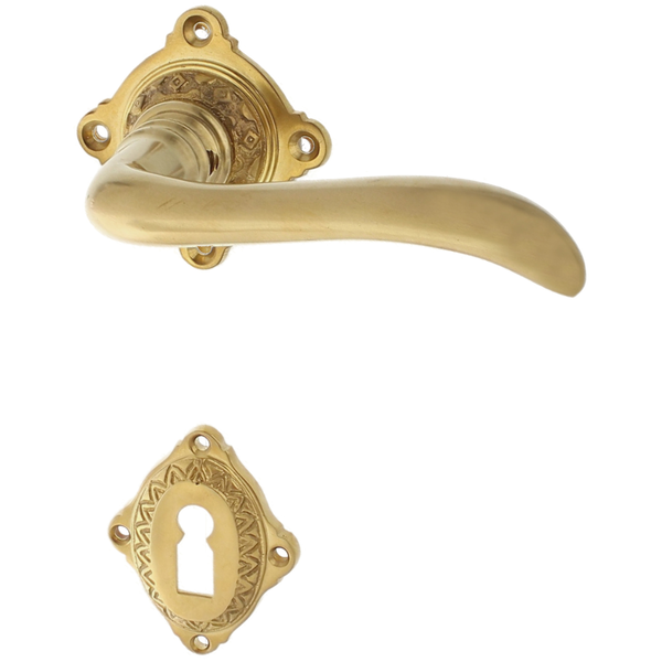 Gründerzeit Zimmertürbeschlag aus Messing - geschwungene Form - matt gold