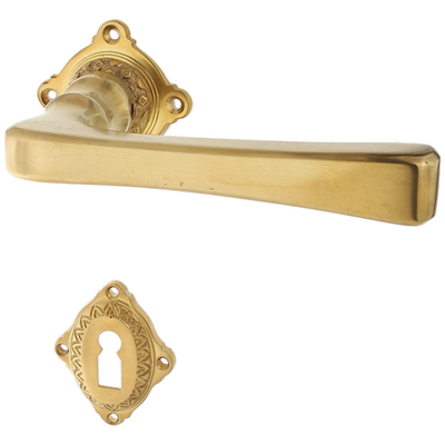 Zimmertürbeschlag patiniert aus Messing matt gold klassische Form