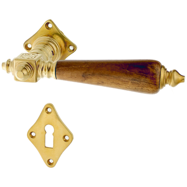 Zimmertürbeschlag patiniert aus Messing matt gold quadratische Form