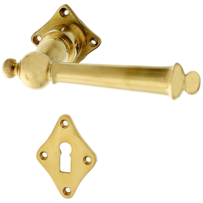 Zimmertürbeschlag Jugendstil patiniert | typische Form in matt gold