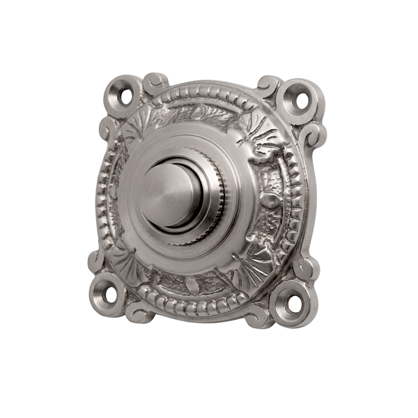 Gründerzeit Klingel Nickel matt gebürstet| Klingelplatte mit Klingelknopf| Antik Klingel NM9711