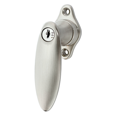 Fensterbeschlag aus Messing vernickelt, matt gebürstet, silber matt, ovale Form