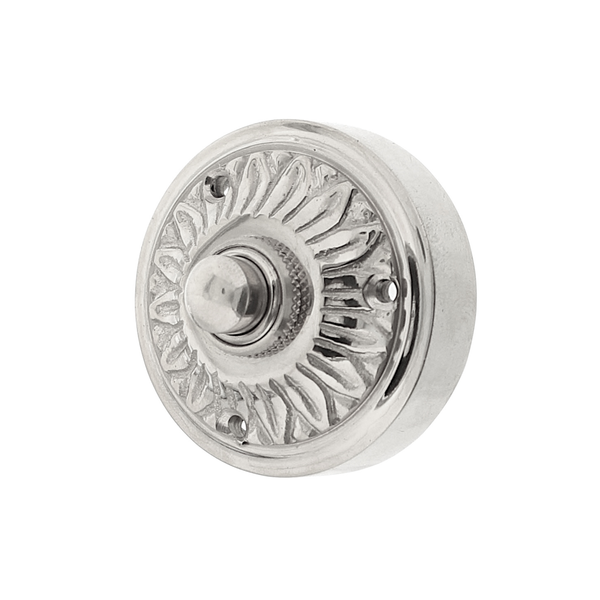 Gründerzeit Klingel Nickel hochglanz | Klingelplatte mit Klingelknopf| Antik Klingel N9266 Aufputz
